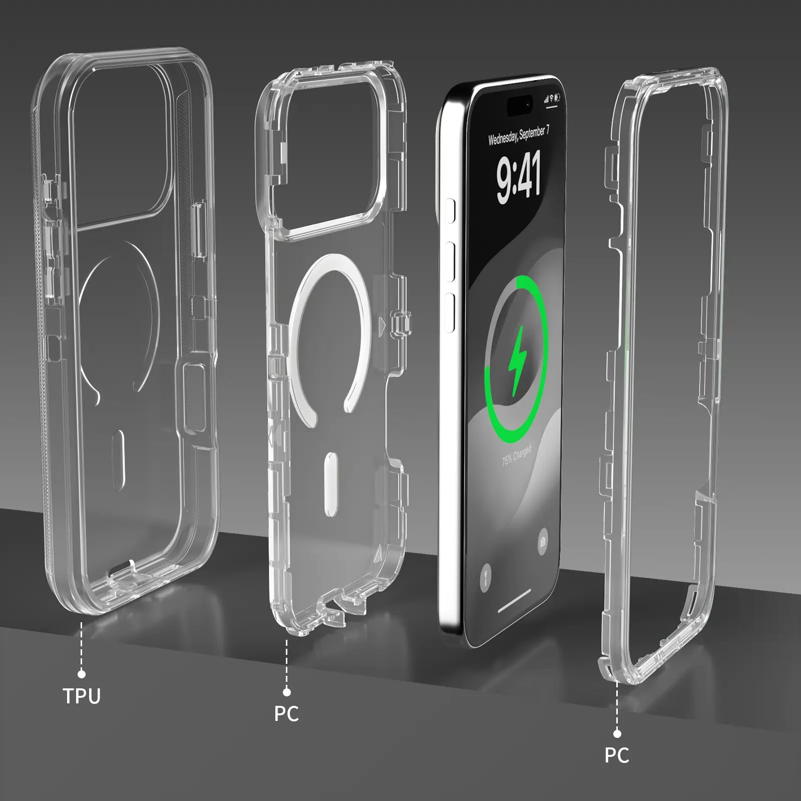 Magsafe Defender Case for Iphone 17 Pro Max 16 15 14 13, Multi-Layer Case Hybrid Heavy Duty Shockproof Case, Magnetic Transparent Clear Cover Protective Smartphone Case for Apple Iphone 17 Air