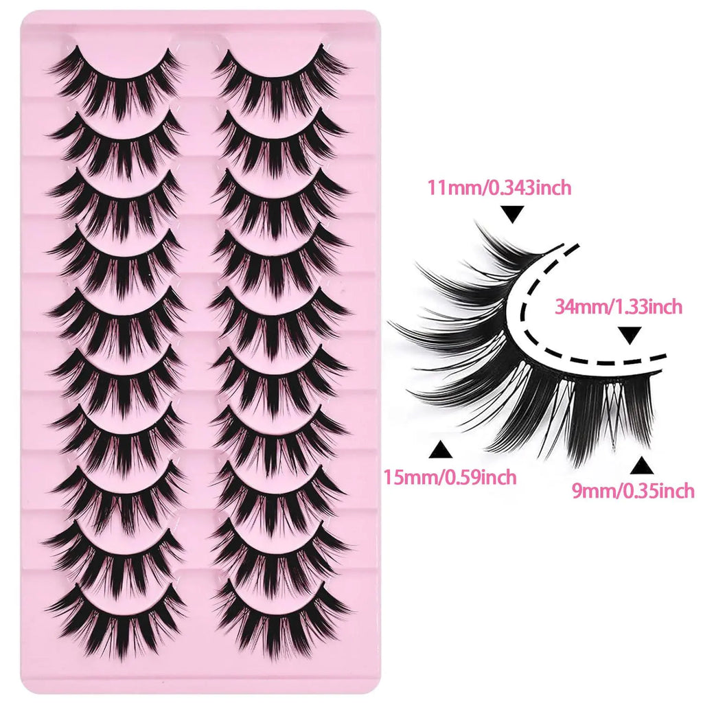 Manga Style Cat Eye Look Volumized False Eyelashes, 10 Pairs Spiky Cluster Lashes, Natural Curl Eye Makeup Strip Lashes, Eyelash Clusters for Women/ Girls Eyelash Extensions for Cosplay & Party, DIY Cluster Lashes