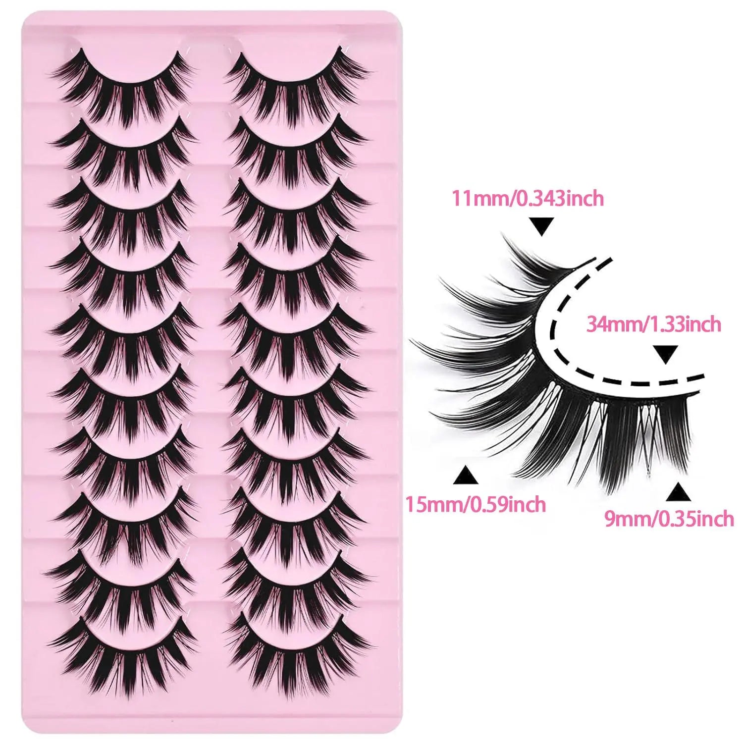 Manga Style Cat Eye Look Volumized False Eyelashes, 10 Pairs Spiky Cluster Lashes, Natural Curl Eye Makeup Strip Lashes, Eyelash Clusters for Women/ Girls Eyelash Extensions for Cosplay & Party, DIY Cluster Lashes