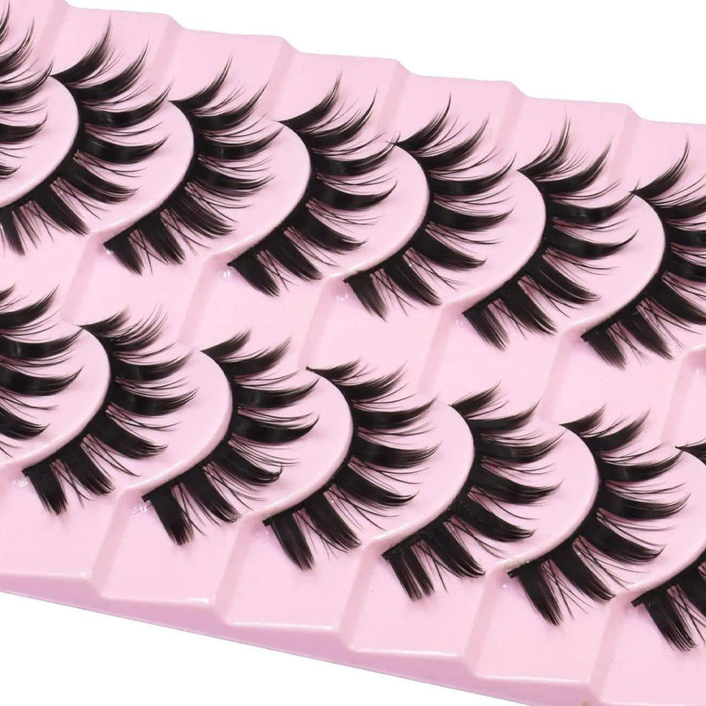 Manga Style Cat Eye Look Volumized False Eyelashes, 10 Pairs Spiky Cluster Lashes, Natural Curl Eye Makeup Strip Lashes, Eyelash Clusters for Women/ Girls Eyelash Extensions for Cosplay & Party, DIY Cluster Lashes